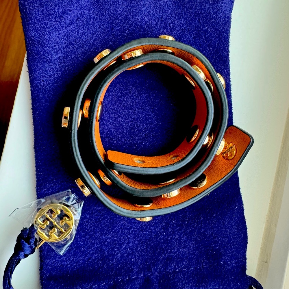Tory Burch Black leather wrap bracelet and dust bag